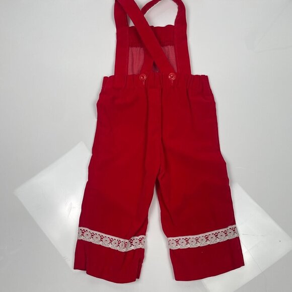 Vintage Christmas Red Velvet Toddler Overalls Size: 12 months, 1 year old. - Picture 8 of 11